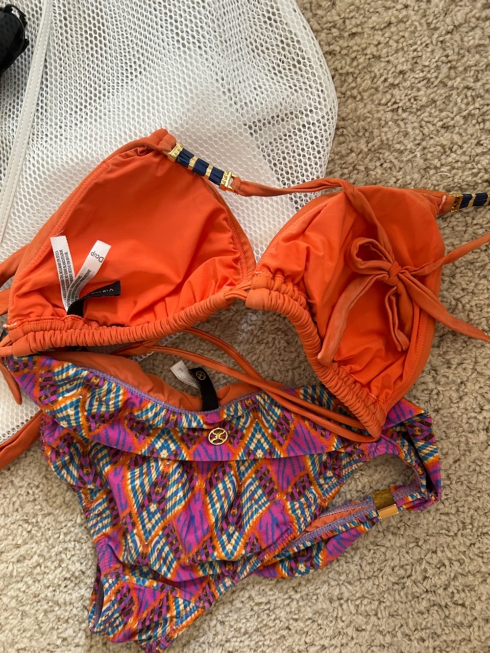 Vix Rust Orange d cup Triangle Bikini Set with Multicolor Print Bottom L - Picture 7 of 7